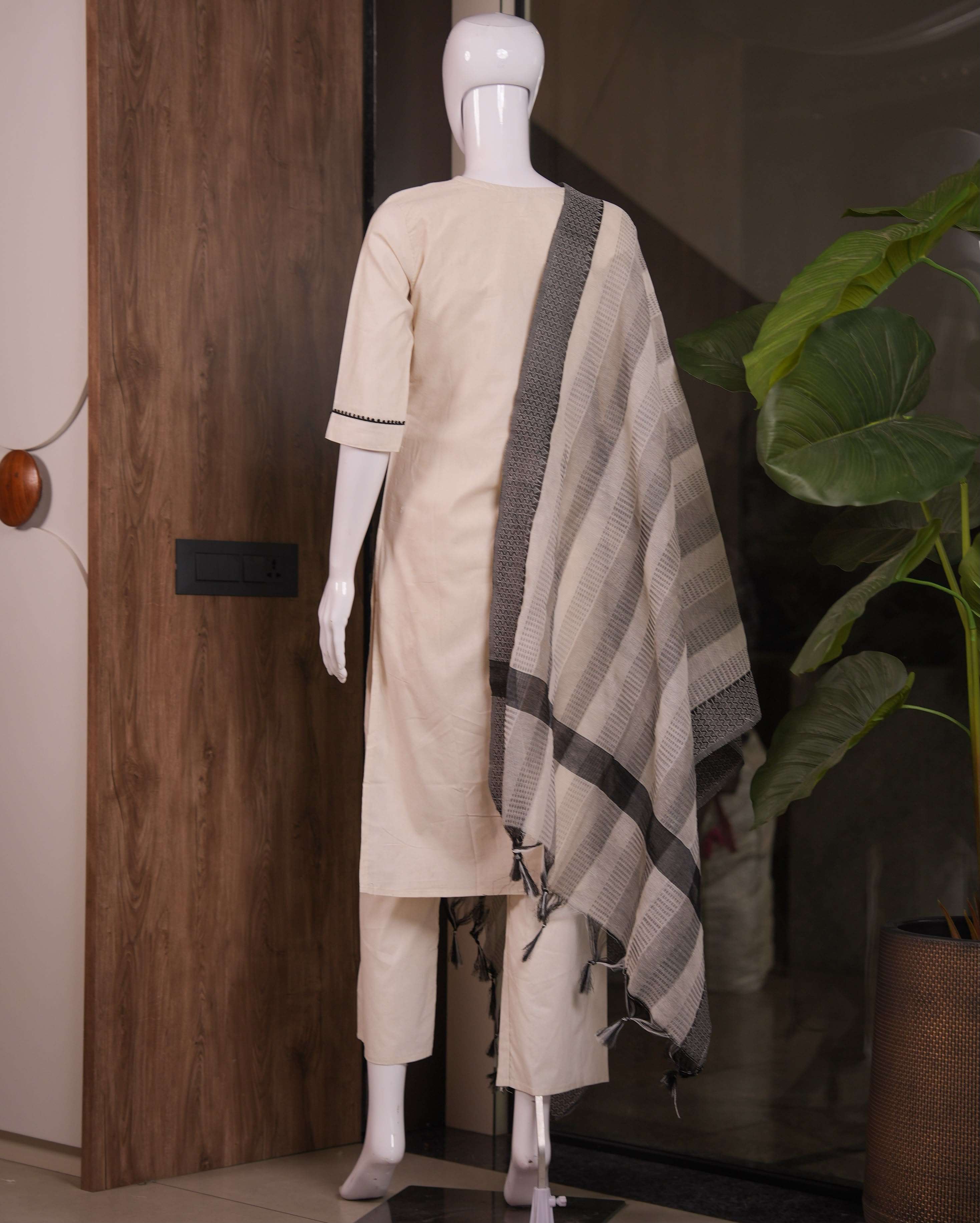 C 13 BOUTIQUE KHADI COTTON GRAY KURTI PANT CASUAL LOOK WHOLESALER PRICE SHOP